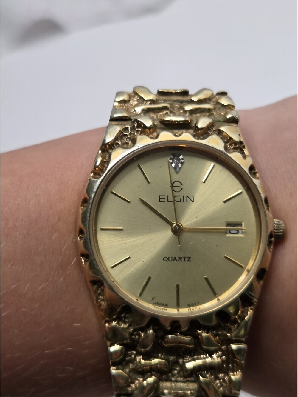 Elgin Diamond Dial FND 02 012 Gold Nugget Appearance Quartz Watch.